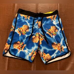 Bioworld Men’s Cat and Pineapple Drink Swim Trunks - Size Small